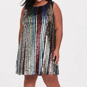 RAINBOW STRIPE SEQUIN TRAPEZE DRESS TORRID 2 NWT